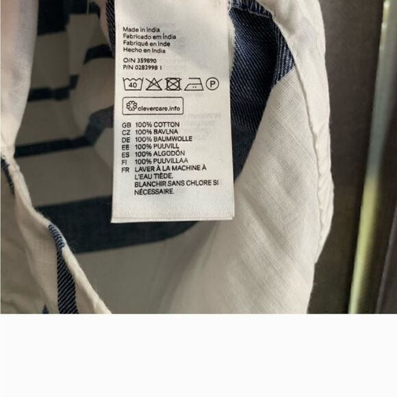 H&M Cotton Striped Beach Dress V Neck Ivory and Blue - Picture 6 of 9